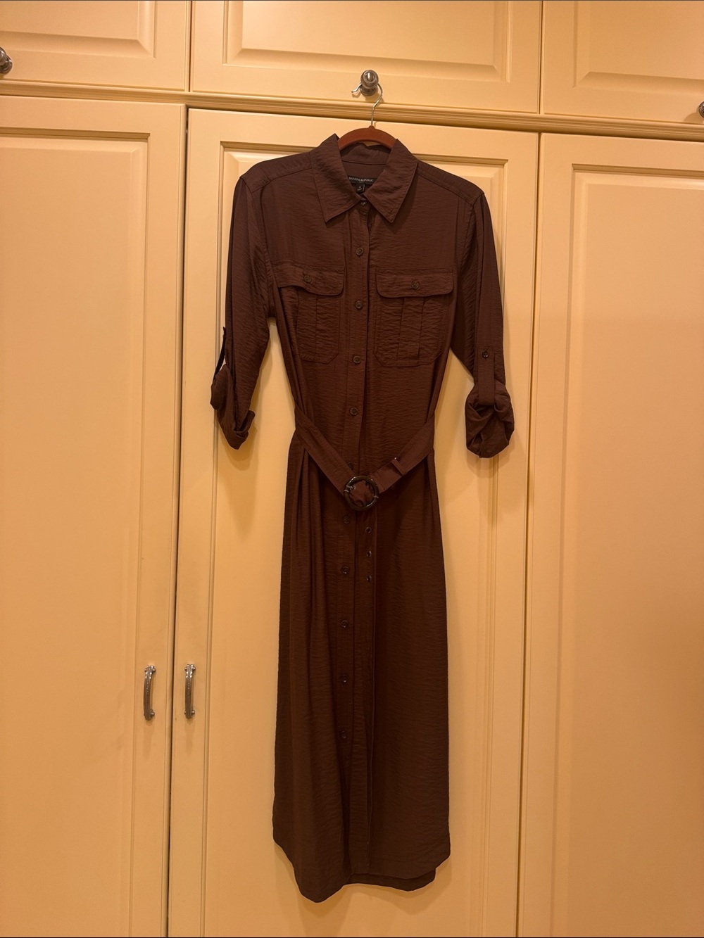 Banana Republic Brown Button-Front Midi Shirt Dress with Belt